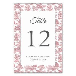 Numéro De Table Elégant Vintage Chic Cheval Rose Toile