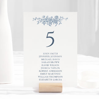 Numéro De Table Élégant Vintage Floral Blue Mariage
