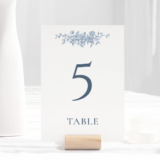Numéro De Table Élégant Vintage Floral Blue Mariage