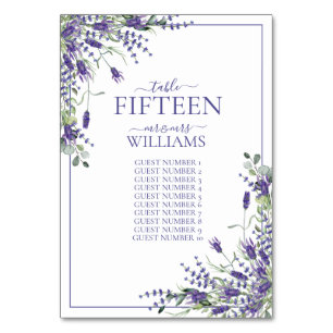 Numéro De Table Elégant Violet Fleurs Script Mariages de réception