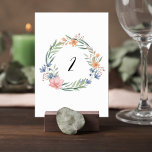 Numéro De Table Elegant Watercolor Floral Wedding Table Number<br><div class="desc">Add a graceful touch to your reception tables with this elegant watercolor floral wreath wedding table number card. A delicate botanical wreath of soft greenery and romantic blooms surrounds the table number, creating a refined focal point that is both stylish and easy for guests to read. The floral arrangement features...</div>