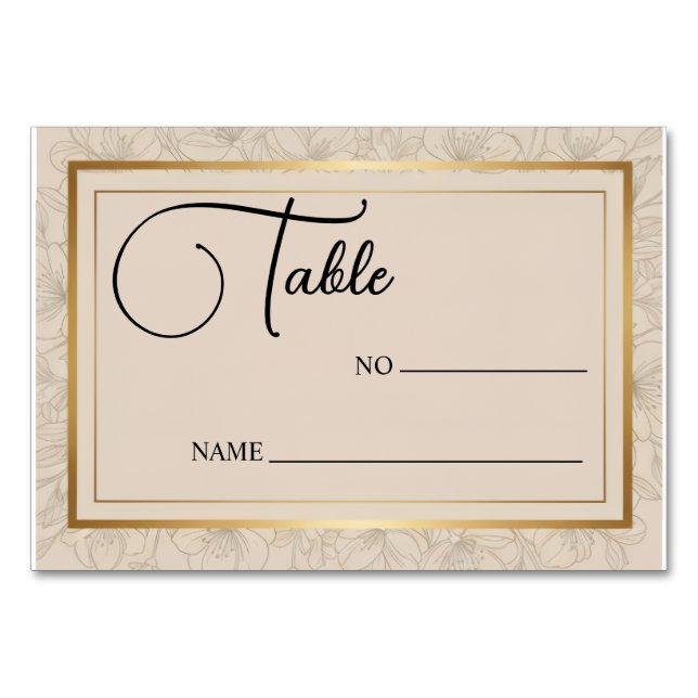 Numéro De Table Elegant Wedding Minimalist Gold Frame & Floral  (Devant)
