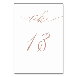 Numéro De Table Élégant White Rose Gold Script No 13 Mariage