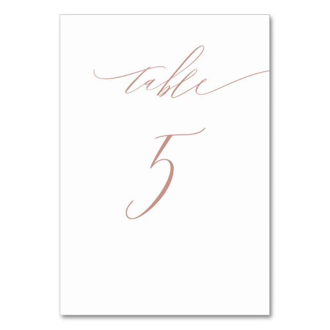 Numéro De Table Élégant White Rose Gold Script No 5 Mariage (Par défaut)