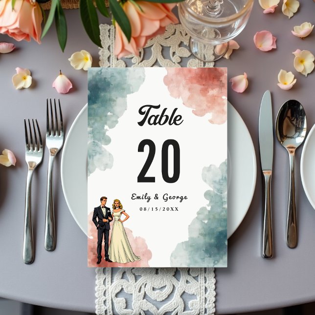 Numéro De Table Elégante aquarelle Abstraite mariée et Mariage de  (Créateur téléchargé)