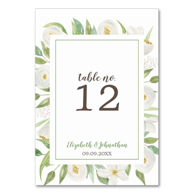 Numéro De Table Elégante Aquarelle Blanc Floral Mariage Réception (Par défaut)