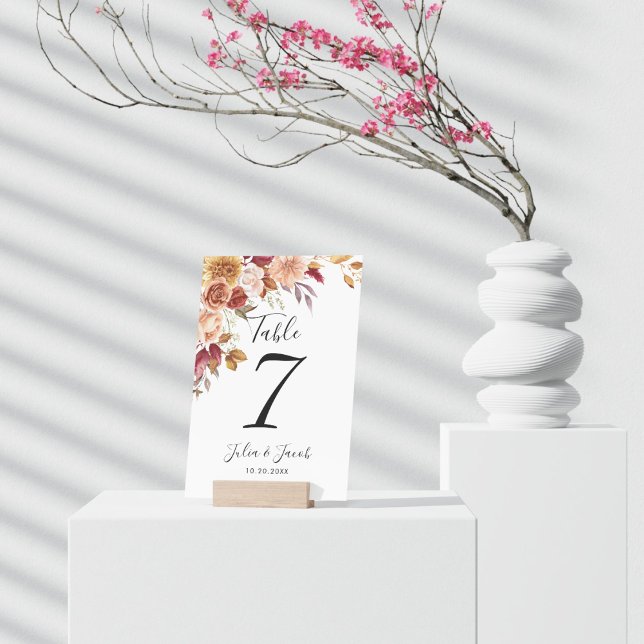 Numéro De Table Elégante aquarelle d'automne Mariage Floral (Elegant Autumn Watercolor Floral Wedding Party Supplies)