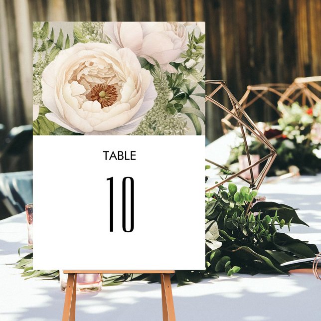 Numéro De Table Elégante aquarelle de bouquet de fleurs blanches (Créateur téléchargé)