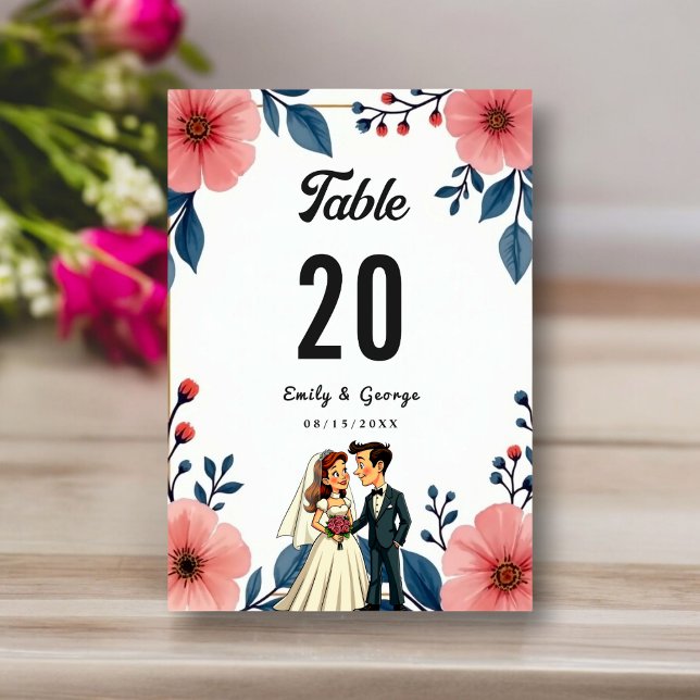 Numéro De Table Elégante aquarelle Floral Bride Groom Chic Mariage (Créateur téléchargé)