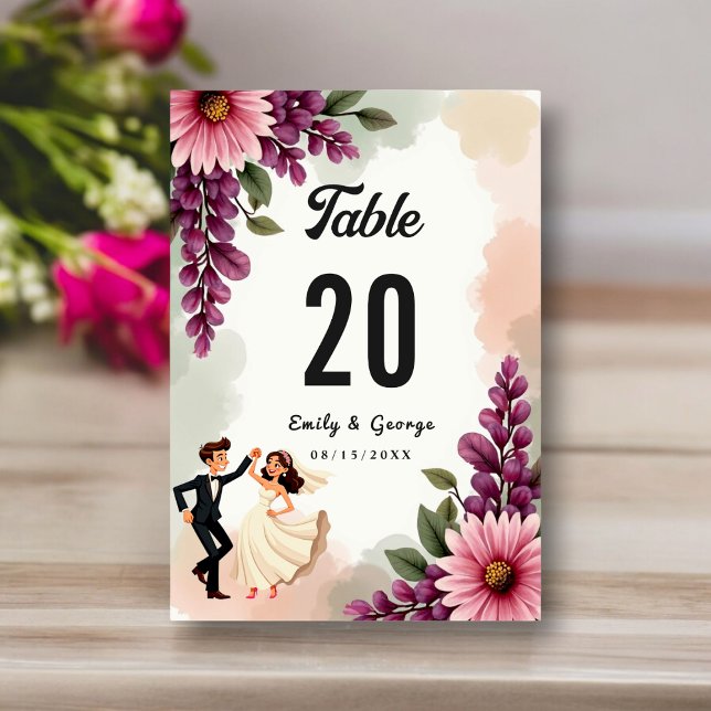 Numéro De Table Elégante aquarelle Floral Bride Groom Chic Mariage (Créateur téléchargé)