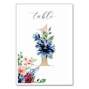 Numéro De Table Elégante aquarelle Florales Faux Gold Mariage 1