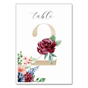 Numéro De Table Elégante aquarelle Florals Faux Gold Mariage 2