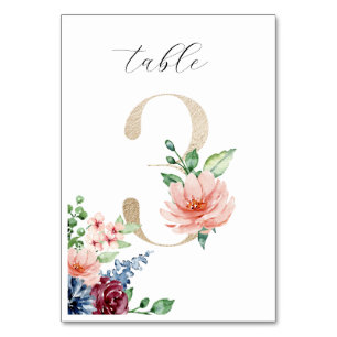 Numéro De Table Elégante aquarelle Florals Faux Gold Mariage 3