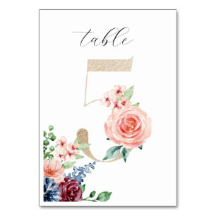 Numéro De Table Elégante aquarelle Florals Faux Gold Mariage 5