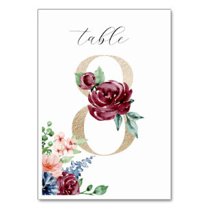 Numéro De Table Elégante aquarelle Florals Faux Gold Mariage 8