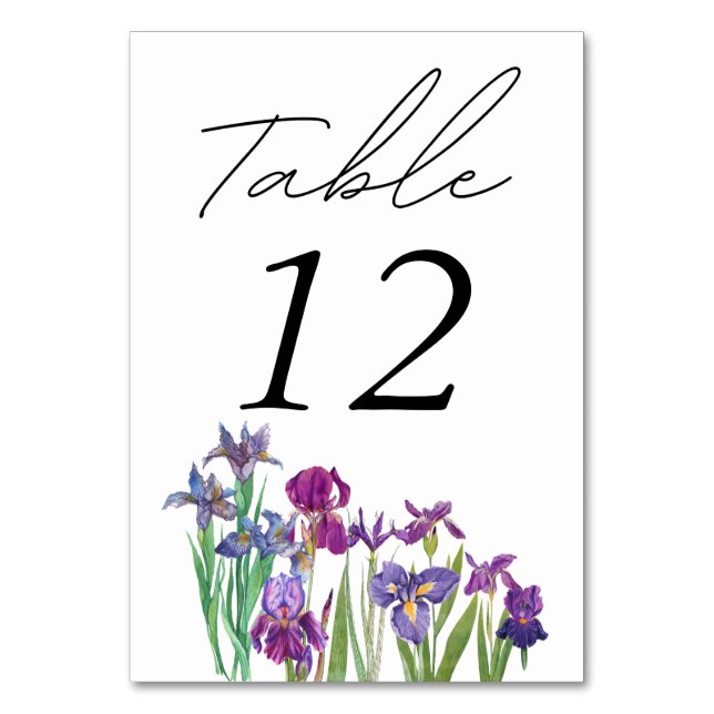 Numéro De Table Elégante aquarelle Iris script de fleur photo (Par défaut)