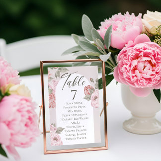 Numéro De Table Elégante aquarelle Peoné rose en fleurs Floral