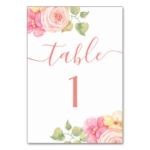 Numéro De Table Elégante aquarelle rose mariage floral