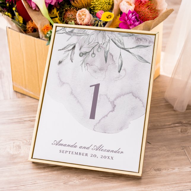 Numéro De Table Elégante aquarelle violet foncé mariage (Créateur téléchargé)