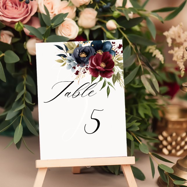 Numéro De Table Élégante Bourgogne fleurie & verdure (Créateur téléchargé)