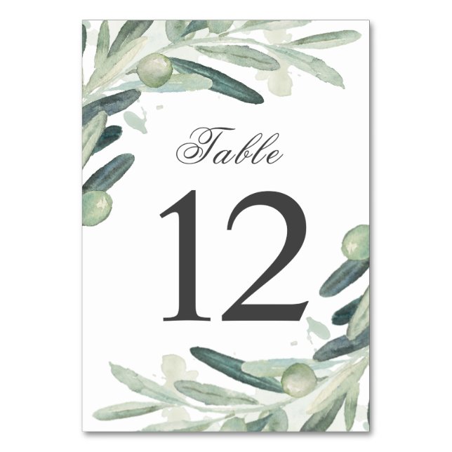 Numéro De Table Élégante branche de pousse d'olive à l'aquarelle v (Par défaut)