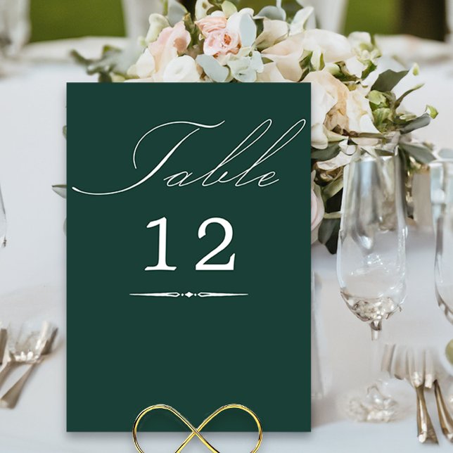 Numéro De Table Élégante calligraphie Emerald Green Mariage (Elegant wedding table number cards in emerald green from my Wedding Colors collection)