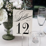 Numéro De Table Élégante calligraphie Mariage noir et blanc<br><div class="desc">Ces magnifiques numéros de table présentent un design noir et blanc époustouflant avec un élégant script de calligraphie. Le design moderne et élégant du numéro de table apportera une touche de sophistication à vos tables. Elles sont un bel ajout à votre décor événementiel ou mariage !</div>
