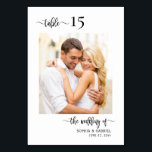 Numéro De Table Élégante calligraphie Mariage photo double face<br><div class="desc">Élégante Calligraphie moderne Script Mariage Numéros de table Double face avec photo personnalisée. Aidez vos invités à trouver facilement leur chemin avec ces cartes de numéro de table double face simples et élégantes. Il est facile d'ajouter les chiffres, les photos, les noms et la date ! Comprend une jolie feuille...</div>