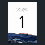 Numéro De Table élégante calligraphie marine bleu et or rose agate<br><div class="desc">aquarelle bleu marine et or rose aquarelle agate. Carte numéro de table avec calligraphie moderne.</div>