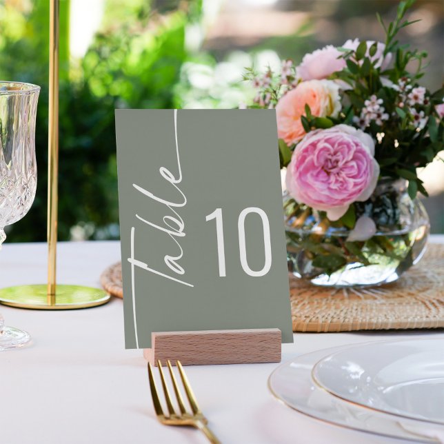 Numéro De Table Élégante calligraphie pivotée Sage Mariage vert (Créateur téléchargé)