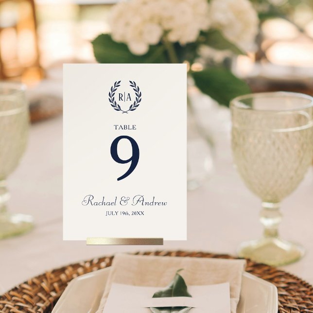 Numéro De Table Elégante couronne de mariage Monogramme crème mari (Créateur téléchargé)
