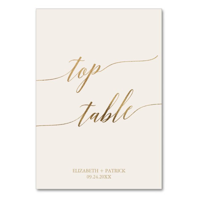 Numéro De Table Elégante crème dorée Calligraphie Top Table (Par défaut)