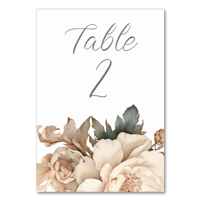 Numéro De Table Elégante Crème et Taupe avec Mariage Floral Vert (Par défaut)
