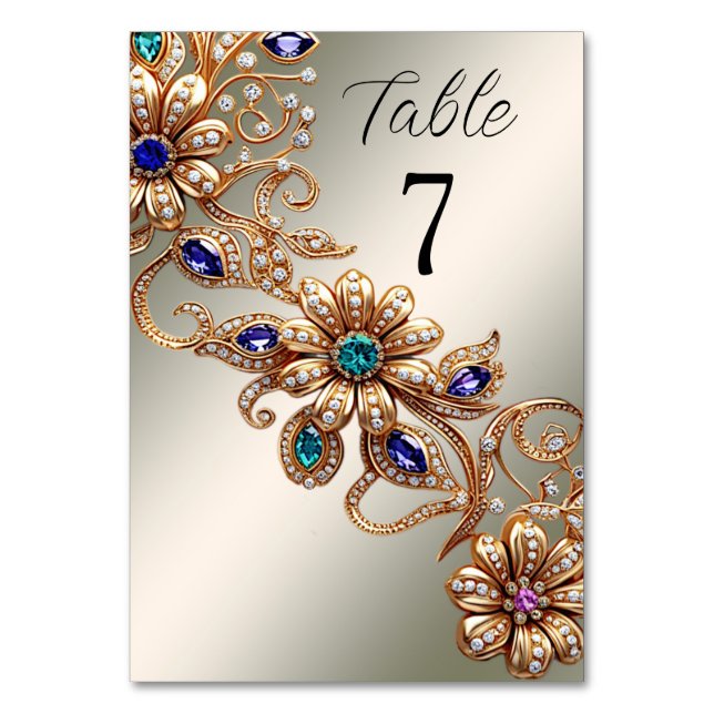 Numéro De Table Élégante Fleurs de bijoux en or Numéro de tableau (Par défaut)