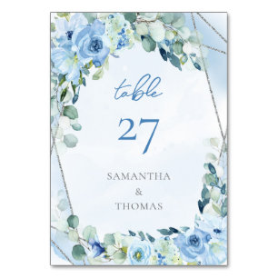 Numéro De Table Elégante fleurs pastel bleu sauge eucalyptus