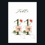 Numéro De Table Élégante florale botanique numéro 11,<br><div class="desc">Cette carte de numéro de table comporte un numéro vert décoré avec des illustrations d'aquarelle de fleurs et de feuilles en rose roux, pêche, rouge et vert. Ce numéro de table est parfait pour les mariages, diplômes, baby showers, douches nuptiales, anniversaires et autres événements. Tableau 11. Veuillez vérifier tous les...</div>