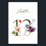 Numéro De Table Élégante florale botanique numéro 13,<br><div class="desc">Cette carte de numéro de table comporte un numéro vert décoré avec des illustrations d'aquarelle de fleurs et de feuilles en pêche, rose, rouge, violet, bleu violet et vert. Ce numéro de table est parfait pour les mariages, diplômes, baby showers, douches nuptiales, anniversaires et autres événements. Tableau 13. Veuillez vérifier...</div>