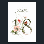 Numéro De Table Élégante florale botanique numéro 18,<br><div class="desc">Cette carte de numéro de table comporte un numéro vert décoré avec des illustrations d'aquarelle de fleurs et de feuilles en rose roux, pêche, rouge et vert. Ce numéro de table est parfait pour les mariages, diplômes, baby showers, douches nuptiales, anniversaires et autres événements. Tableau 18. Veuillez vérifier tous les...</div>