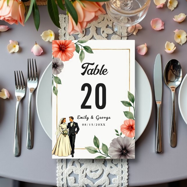 Numéro De Table Élégante Mariée De Cadre Floral Et Mariage Chic Gr (Créateur téléchargé)