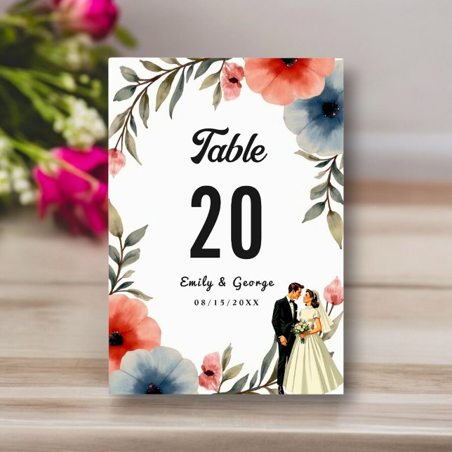 Numéro De Table Élégante Mariée Et Mariage Floral De L'Aquarelle D (Créateur téléchargé)