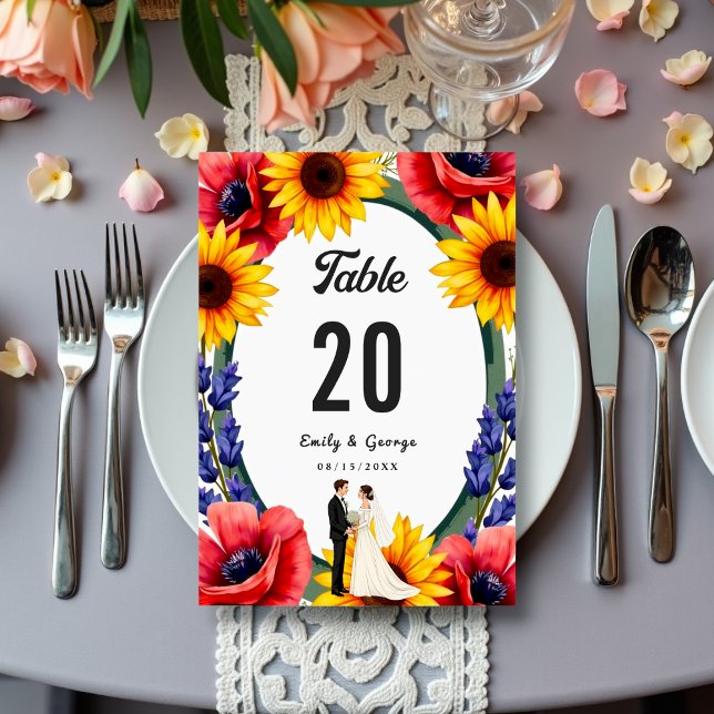 Numéro De Table Élégante mariée et Mariage floral d'été (Créateur téléchargé)