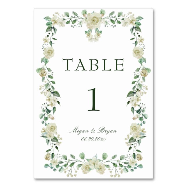 Numéro De Table Élégante Mariée Fleurie Blanche de Verdure (Par défaut)
