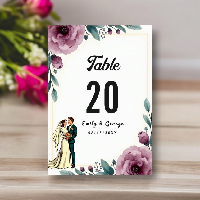 Numéro De Table Élégante Mariée Florale Et Mariage De Boho Groom (Créateur téléchargé)