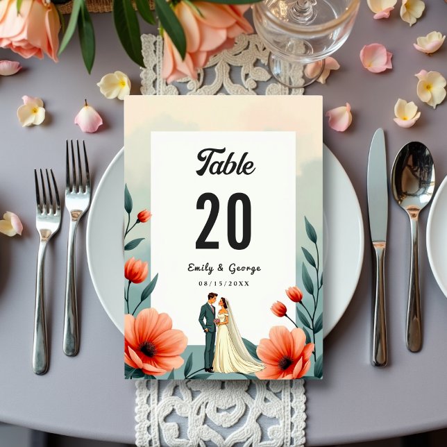 Numéro De Table Élégante Mariée Romantique Et Mariage Floral (Créateur téléchargé)