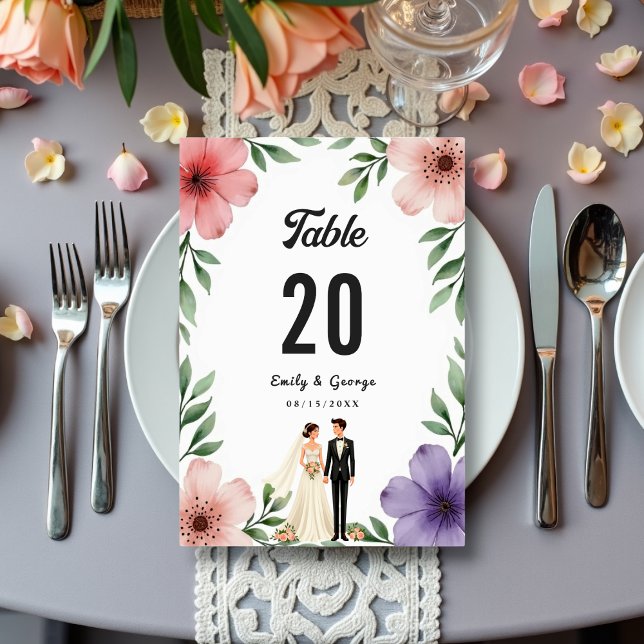 Numéro De Table Élégante mariée rustique et Mariage floral d'été (Créateur téléchargé)