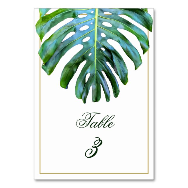 Numéro De Table Elégante Monstera Tropical Leaf Green Gold Beach (Par défaut)