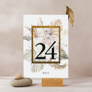 Numéro De Table Elégante Pampas Blanc Herbe Tropical Jungle Floral