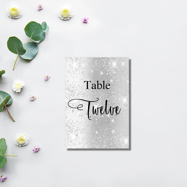 Numéro De Table Élégante parties scintillant argentée calligraphie (Créateur téléchargé)