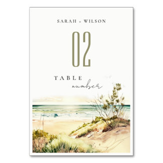 Numéro De Table Elégante Plage de la côte Dusky Mariage de la mer