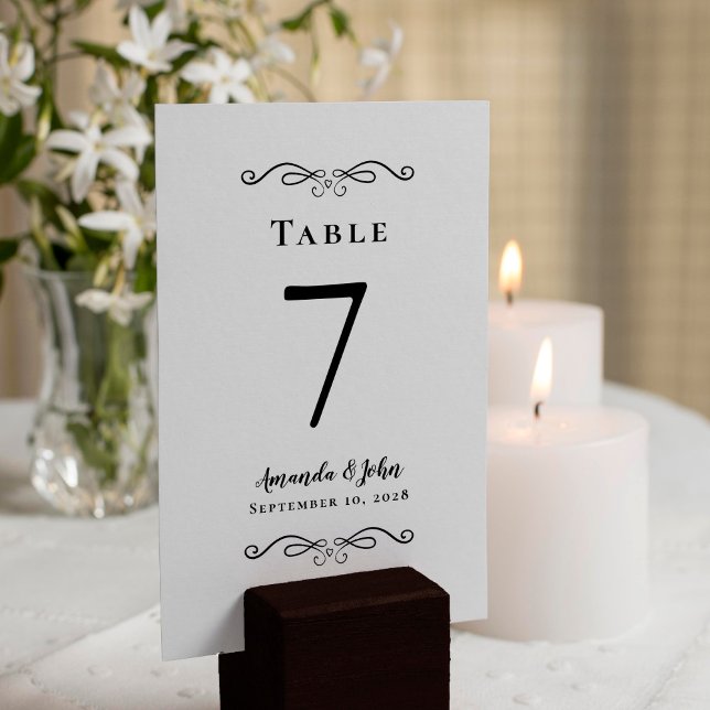 Numéro De Table Élégante Réception de mariage Calligraphie noir bl (Créateur téléchargé)